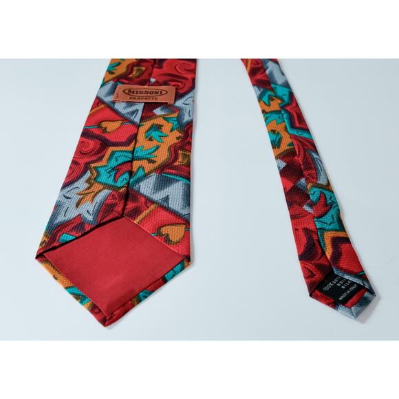 VTG Missoni Italy Silk Cubism Floral Bird Tie Retro Artsy Wedding Luxury Boho - Picture 10 of 14